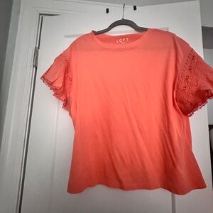LOFT Women's Coral Top with Lace Sleeves NWOT